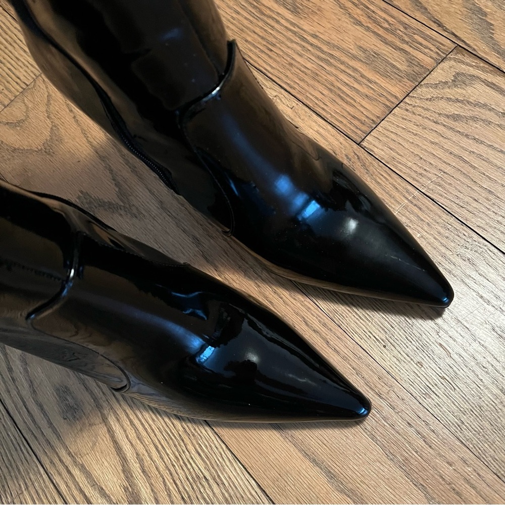 Fashion Nova Black Patent Stiletto Boots Pointed Toe Sz 11 - Picture 3 of 5